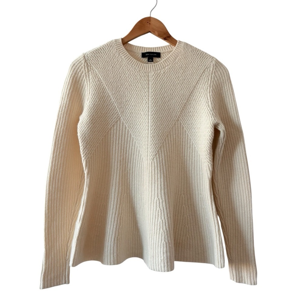 Ann Taylor Cream Mixed Knit Peplum Sweater